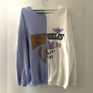 Aeropostale half split crewneck, L, Color Purple and White